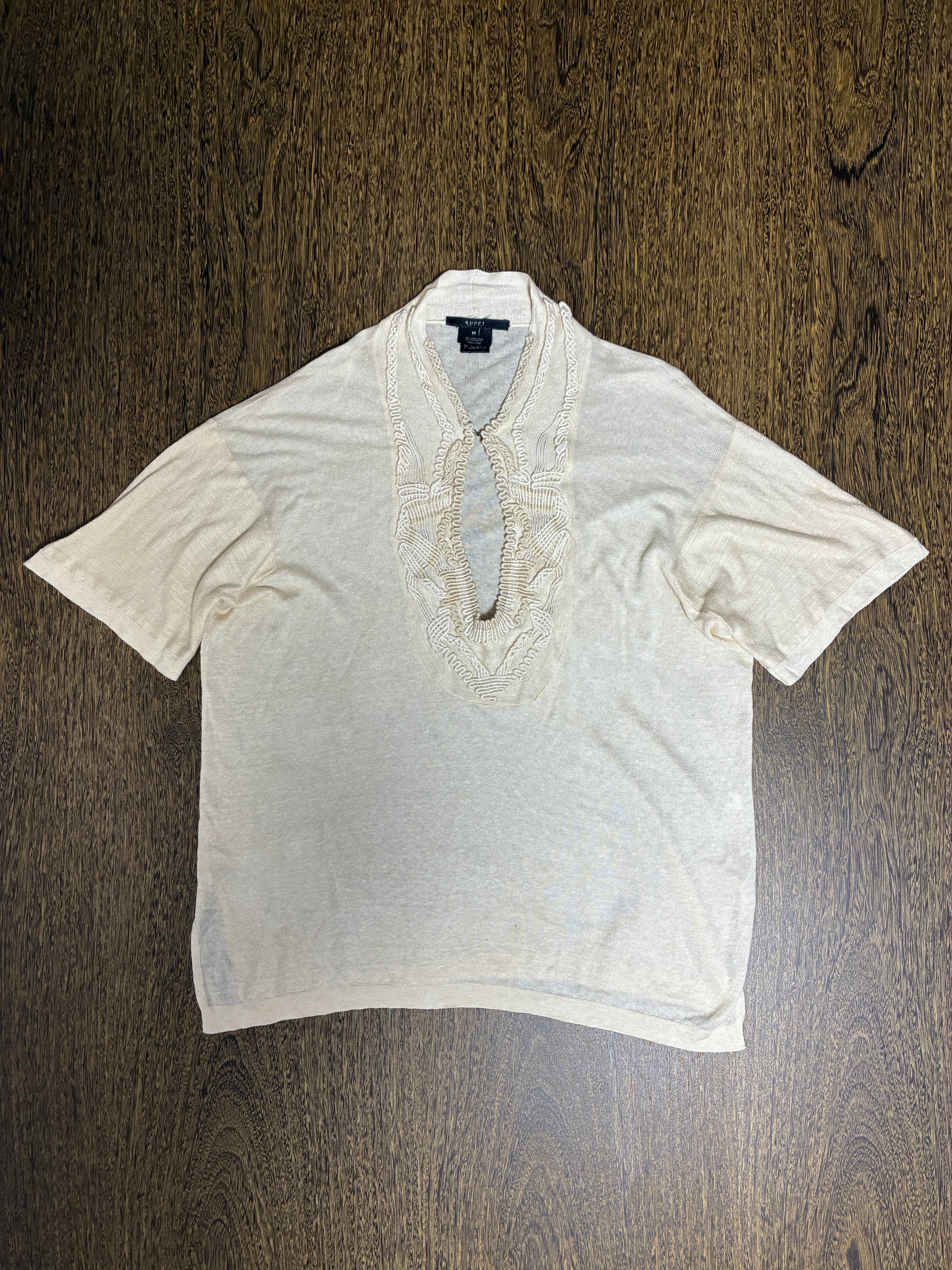 グッチ 2004年春夏 ネック刺繍  リネン／シルク セーター